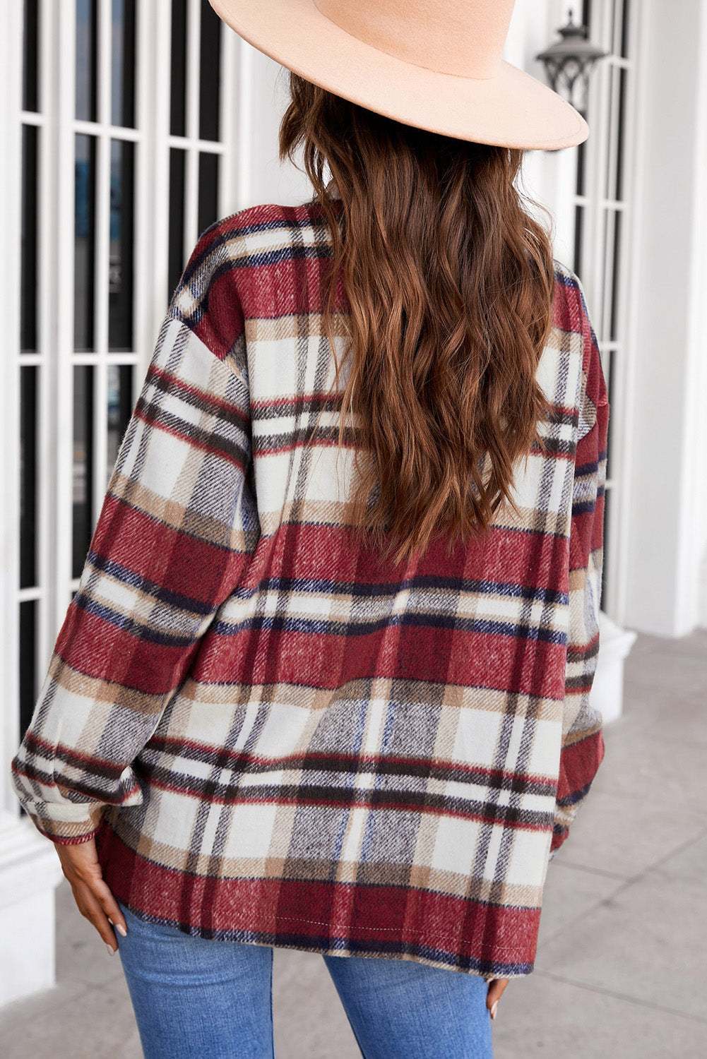 Brown Plaid Button Up Long Sleeve Flannel Shacket 