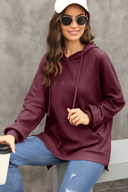 Coffee Waffle Knit High Low Oversized Hoodie 