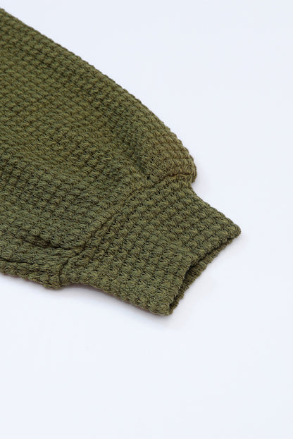 Green Waffle Knit Pocket Button Front Shacket 