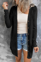 Brown Solid Color Casual Button Front Long Cardigan 