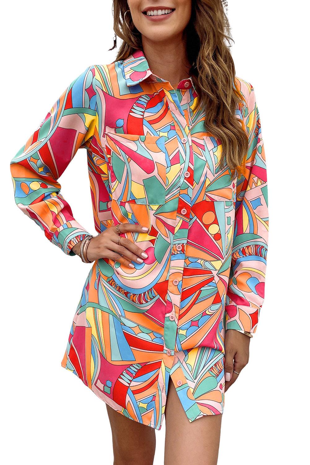 Multicolor Shirt Dress - Vesteeto