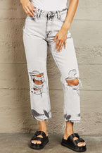 BAYEAS Acid Wash Accent Cropped Mom Jeans - Vesteeto