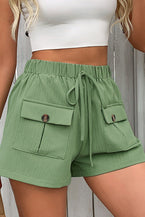 Grass Green Casual Elastic Waist Drawstring Shorts