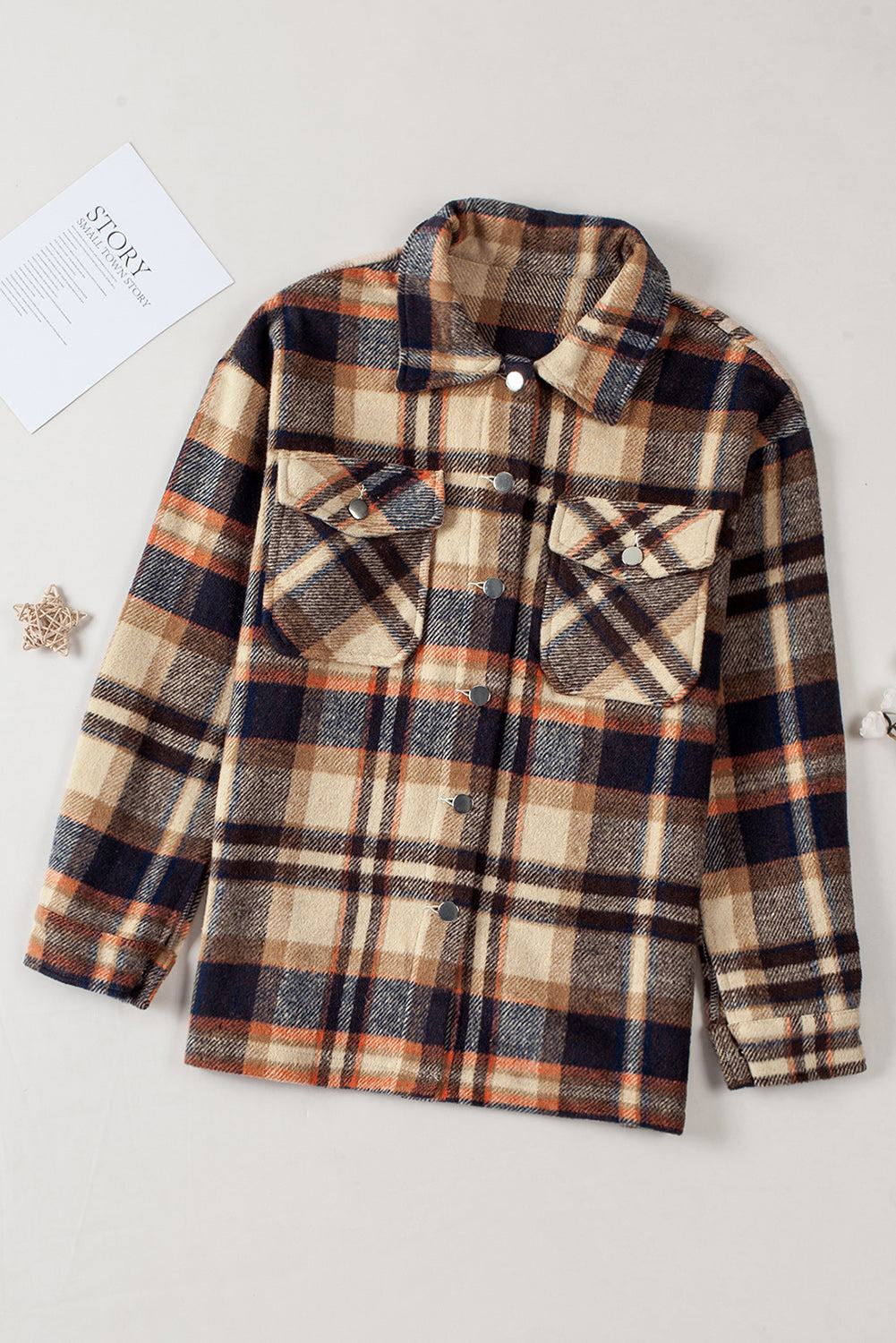 Brown Plaid Button Up Long Sleeve Flannel Shacket 