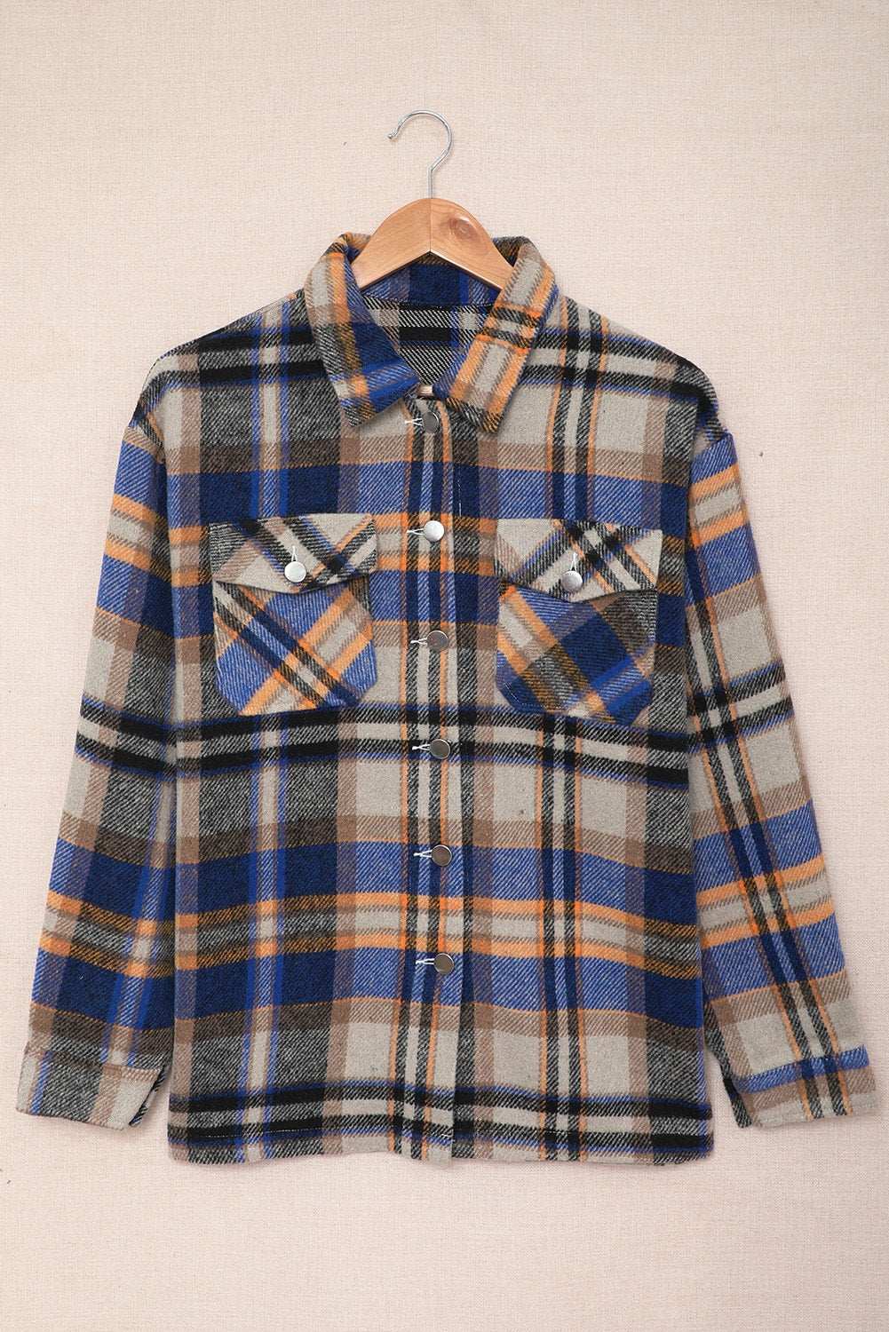 Brown Plaid Button Up Long Sleeve Flannel Shacket 