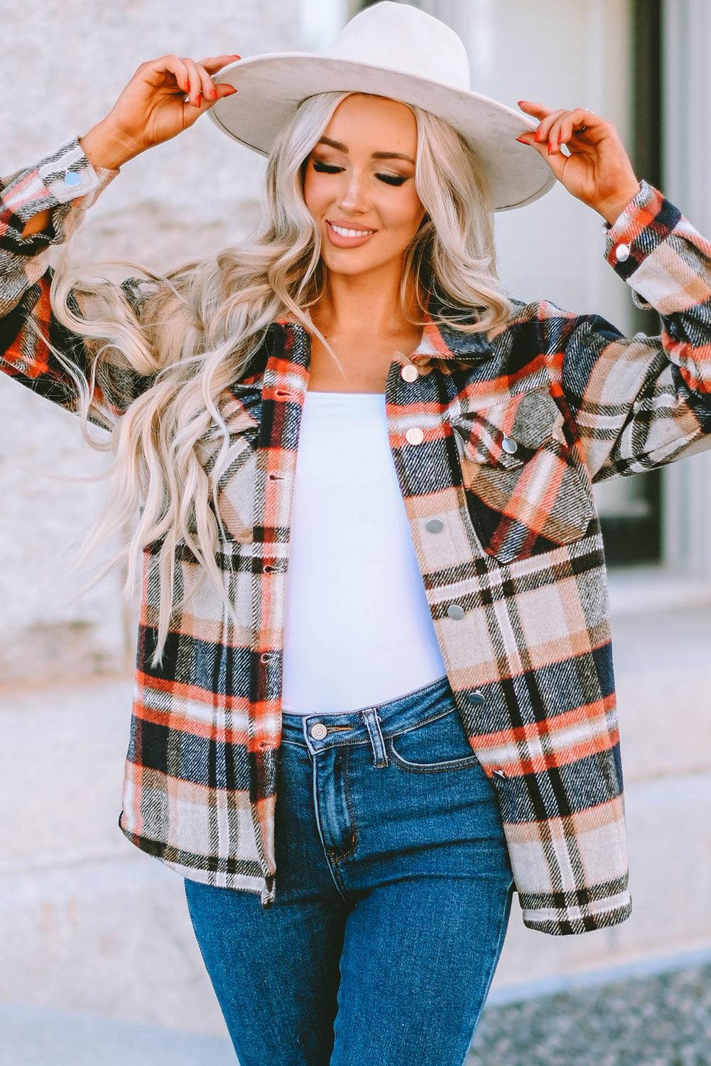 Brown Plaid Button Up Long Sleeve Flannel Shacket 