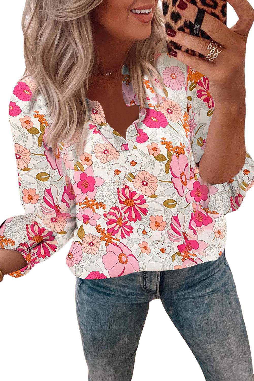 white boho top floral print top ruffle 