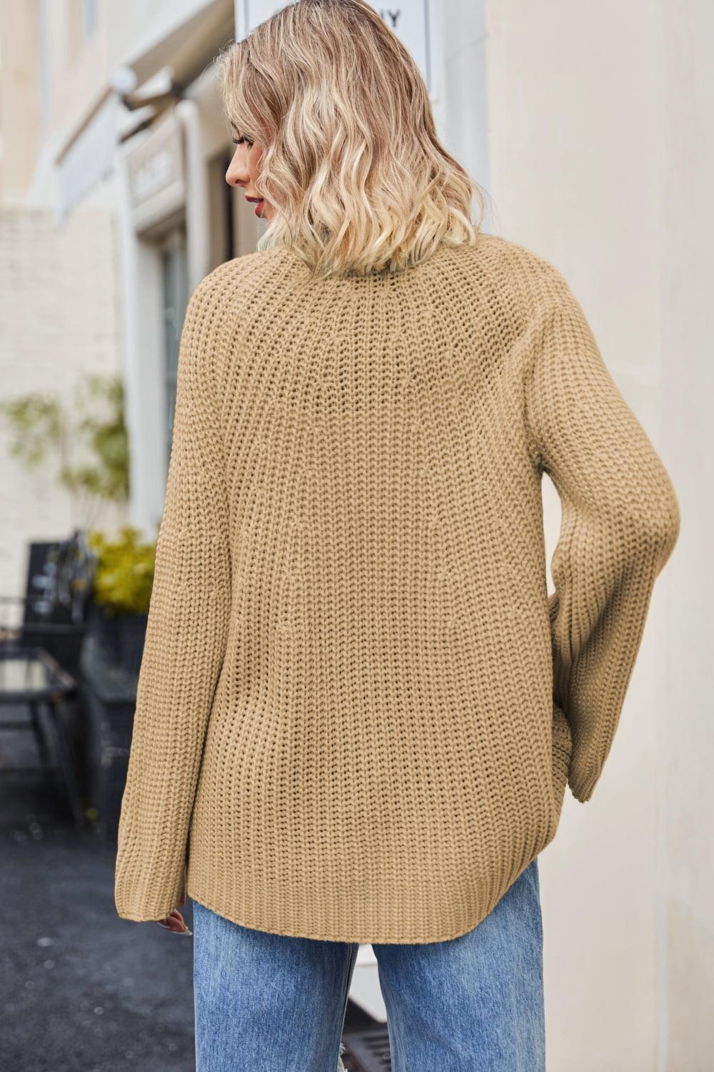 Raglan Sleeve Waffle Knit Sweater - Vesteeto