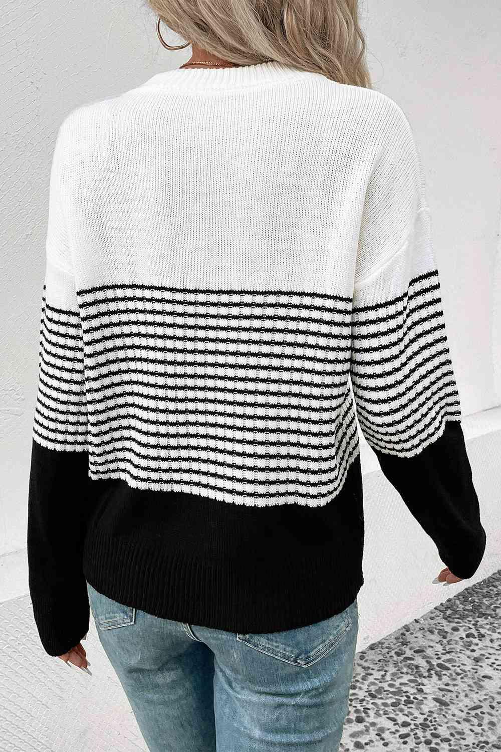 Striped Drop Shoulder Sweater - Vesteeto
