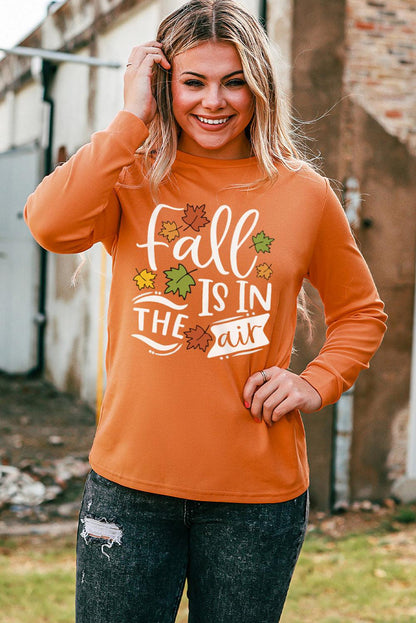 Round Neck Long Sleeve FALL IS IN THE AIR Graphic Sweatshirt - Vesteeto