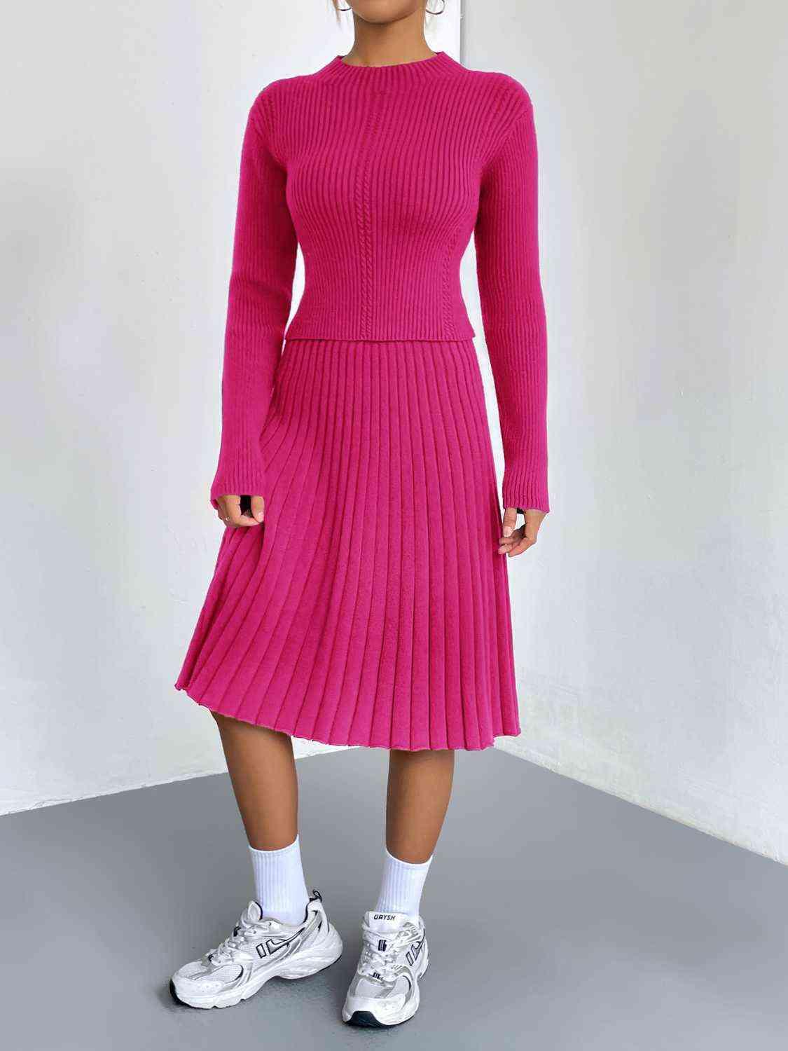 Rib-Knit Sweater and Skirt Set - Vesteeto