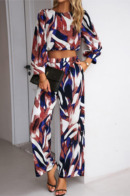 Printed Cropped Top and Pants Set - Vesteeto