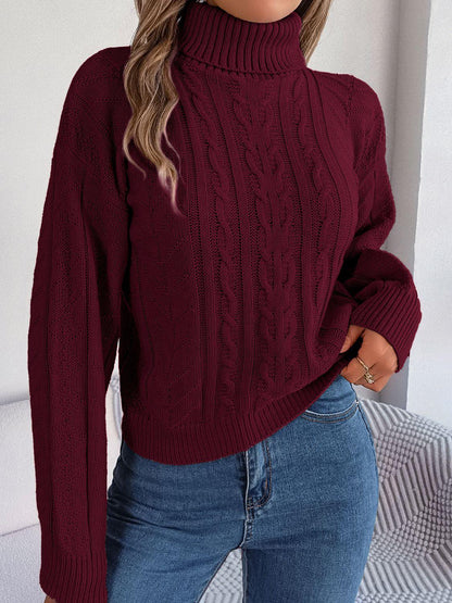 Cable-Knit Turtleneck Sweater - Vesteeto
