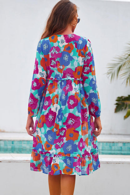 Printed Long Sleeve Tie Front Cover Up - Vesteeto