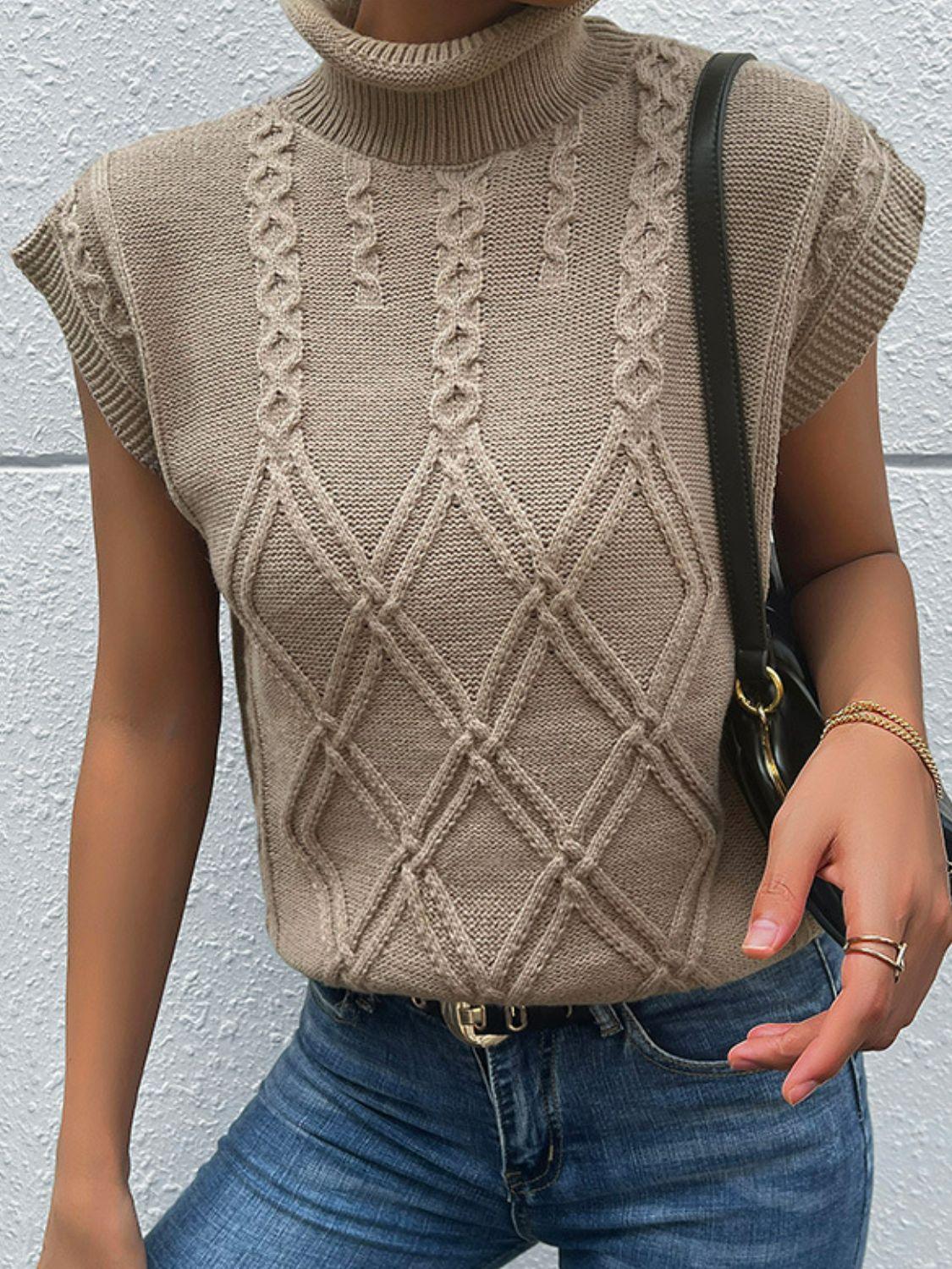Mixed Knit Turtleneck Sweater Vest - Vesteeto