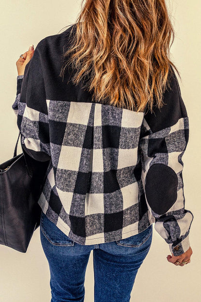 Double Take Plaid Button-Up Shirt Jacket with Pockets - Vesteeto