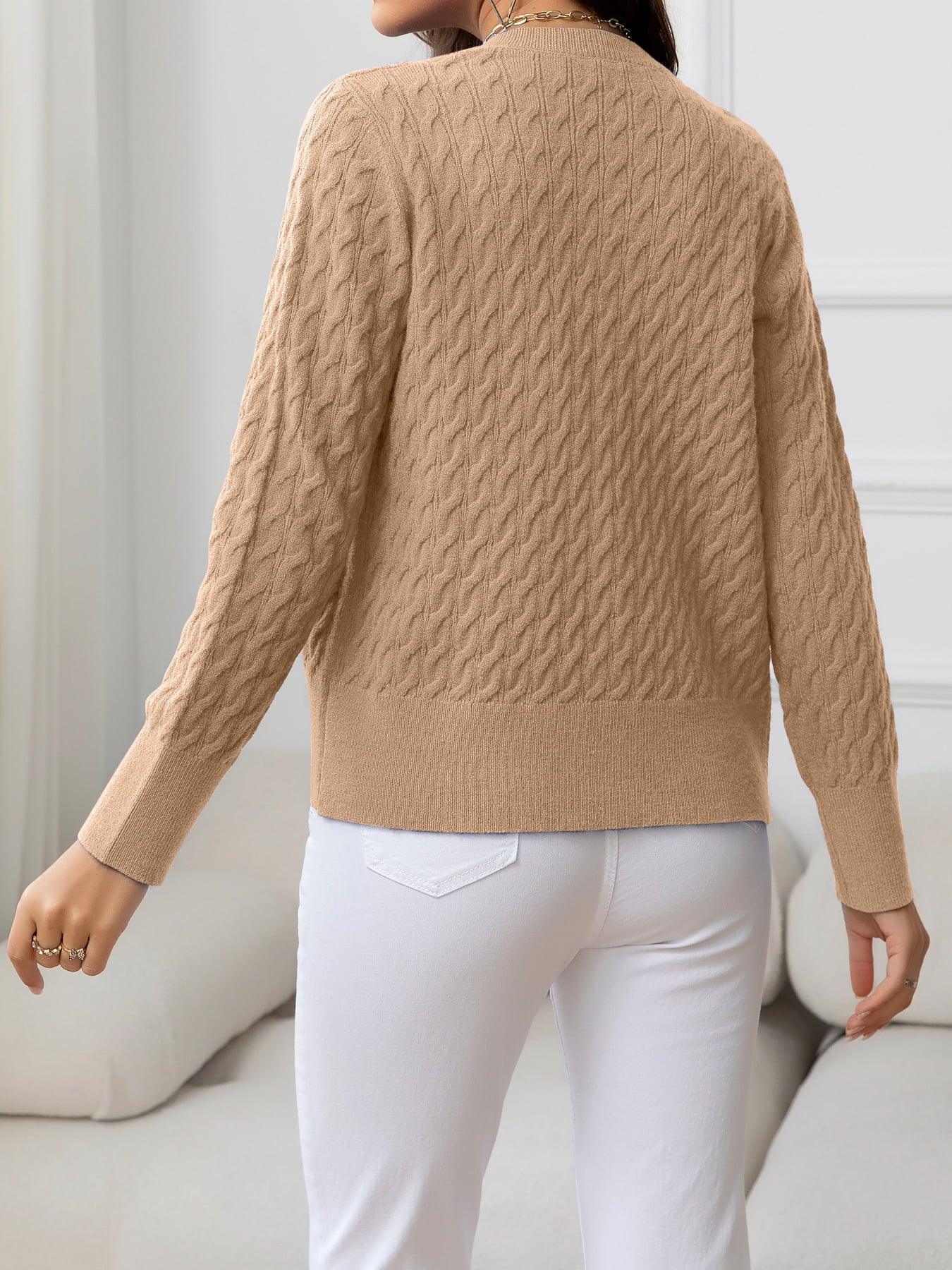 Round Neck Cable-Knit Buttoned Knit Top - Vesteeto