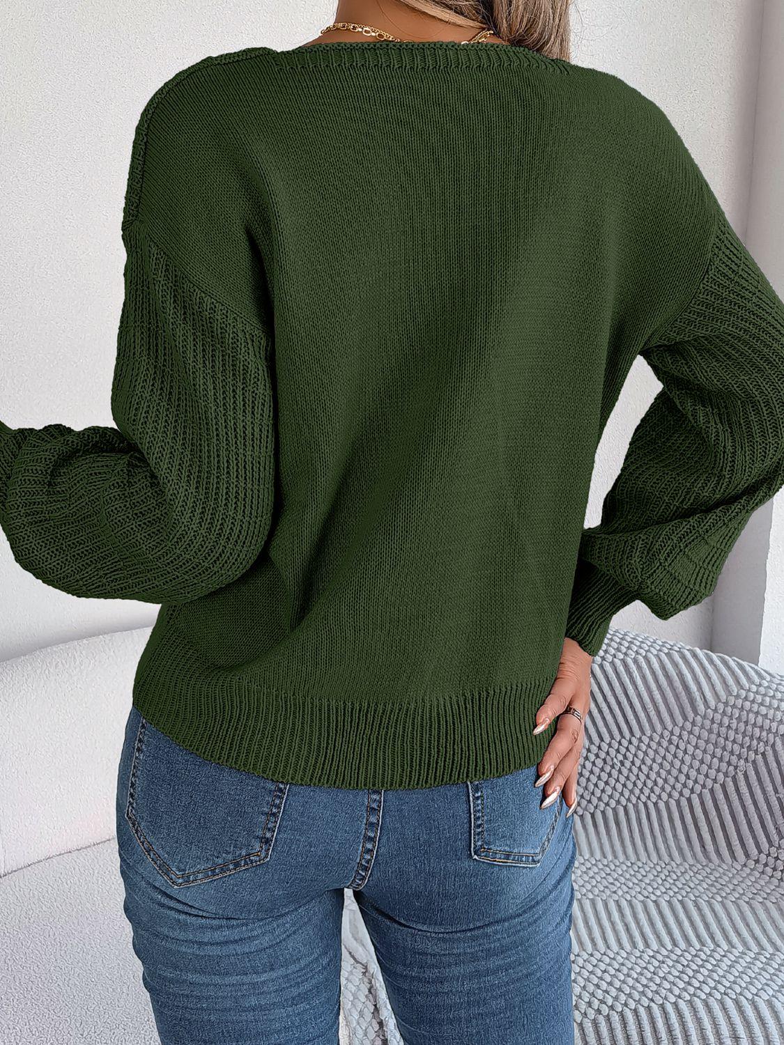 Square Neck Mixed Knit Sweater - Vesteeto