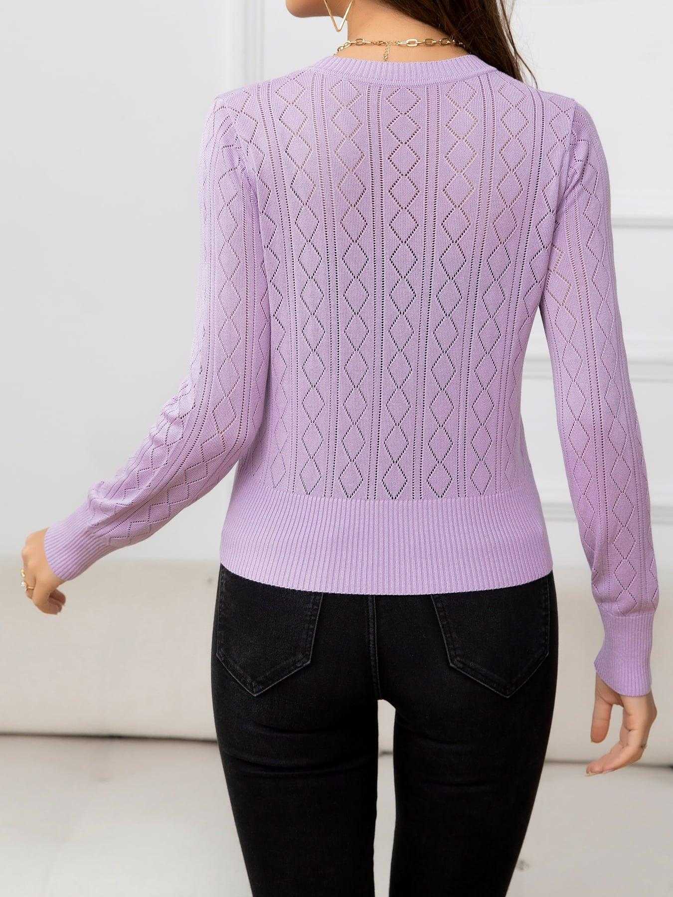 V-Neck Buttoned Long Sleeve Knit Top - Vesteeto