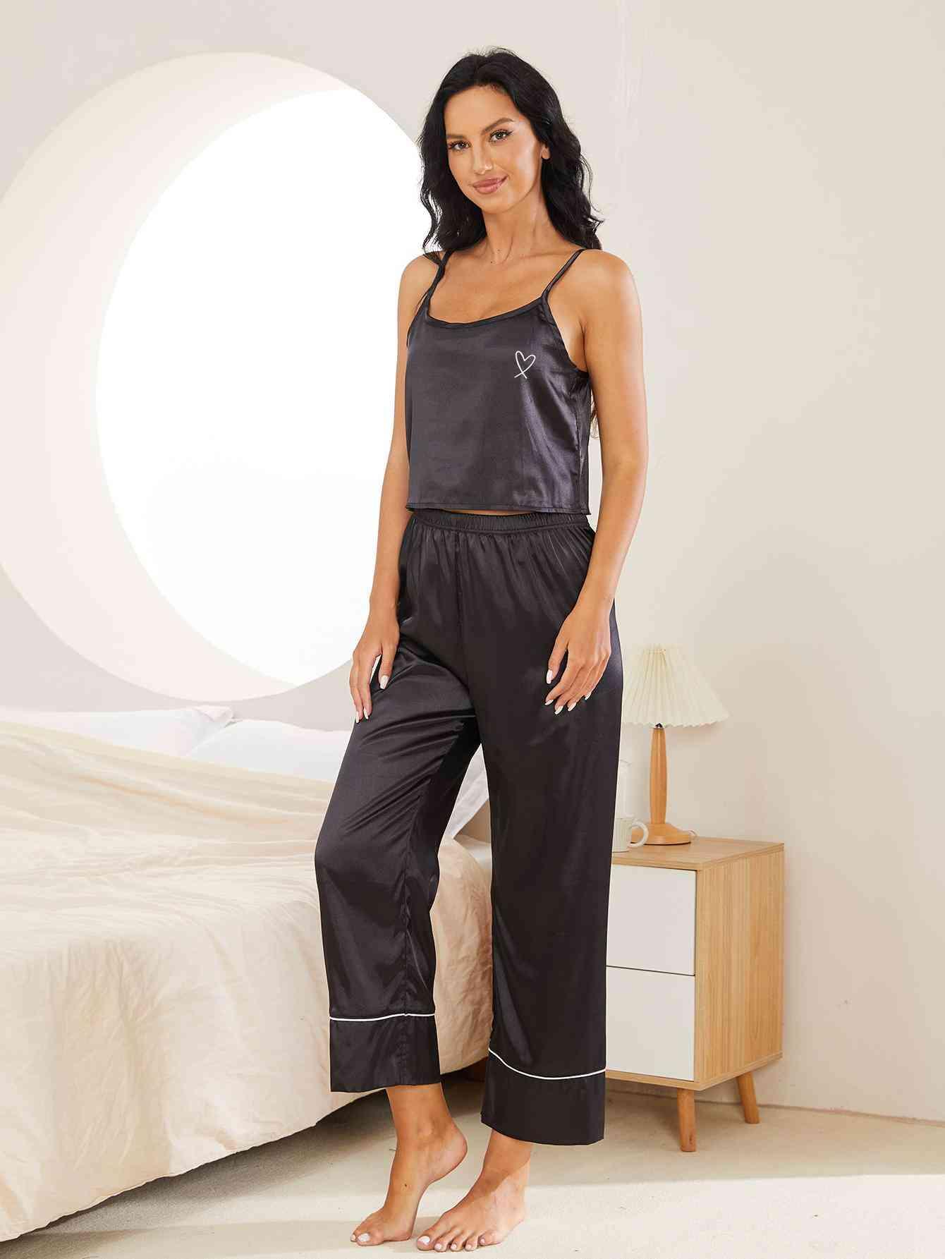 Heart Graphic Cami and Pants Lounge Set - Vesteeto