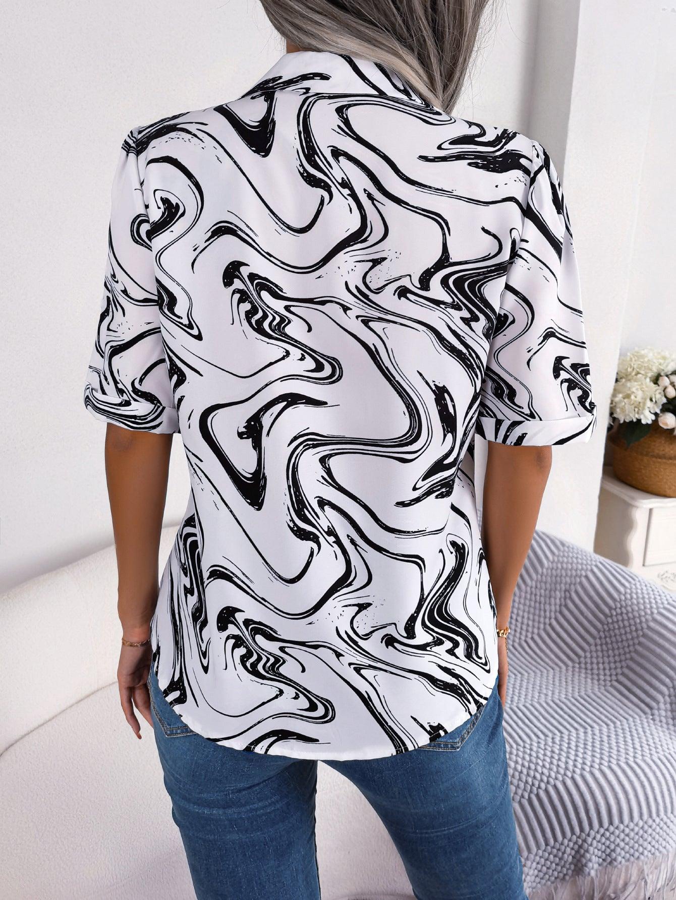 Printed Lapel Collar Shirt - Vesteeto