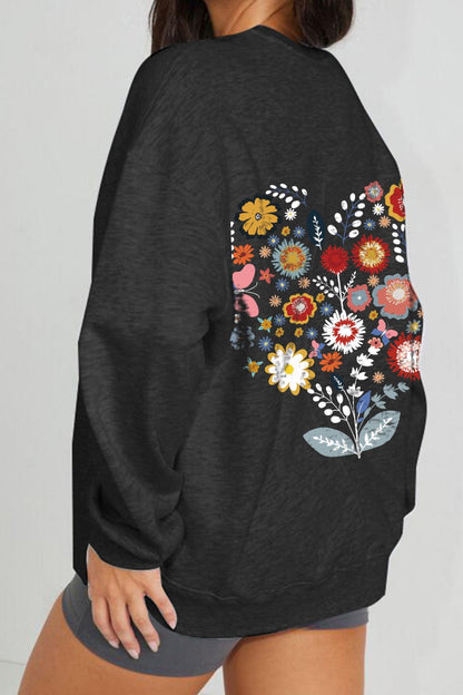 Simply Love Full Size Flower Graphic Sweatshirt - Vesteeto