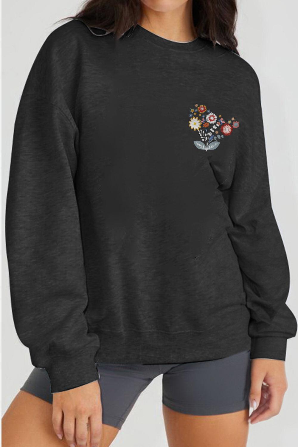 Simply Love Full Size Flower Graphic Sweatshirt - Vesteeto