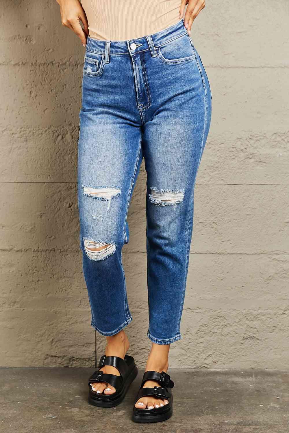 BAYEAS High Waisted Cropped Dad Jeans - Vesteeto