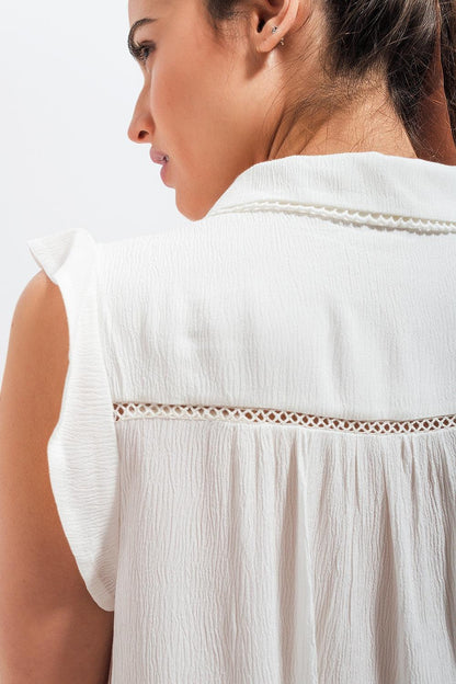 Blouse With Frill Sleeve in White - Vesteeto