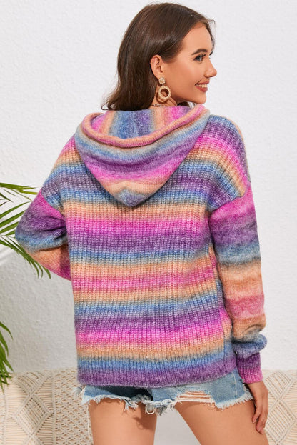 Multicolor Dropped Shoulder Hooded Sweater - Vesteeto