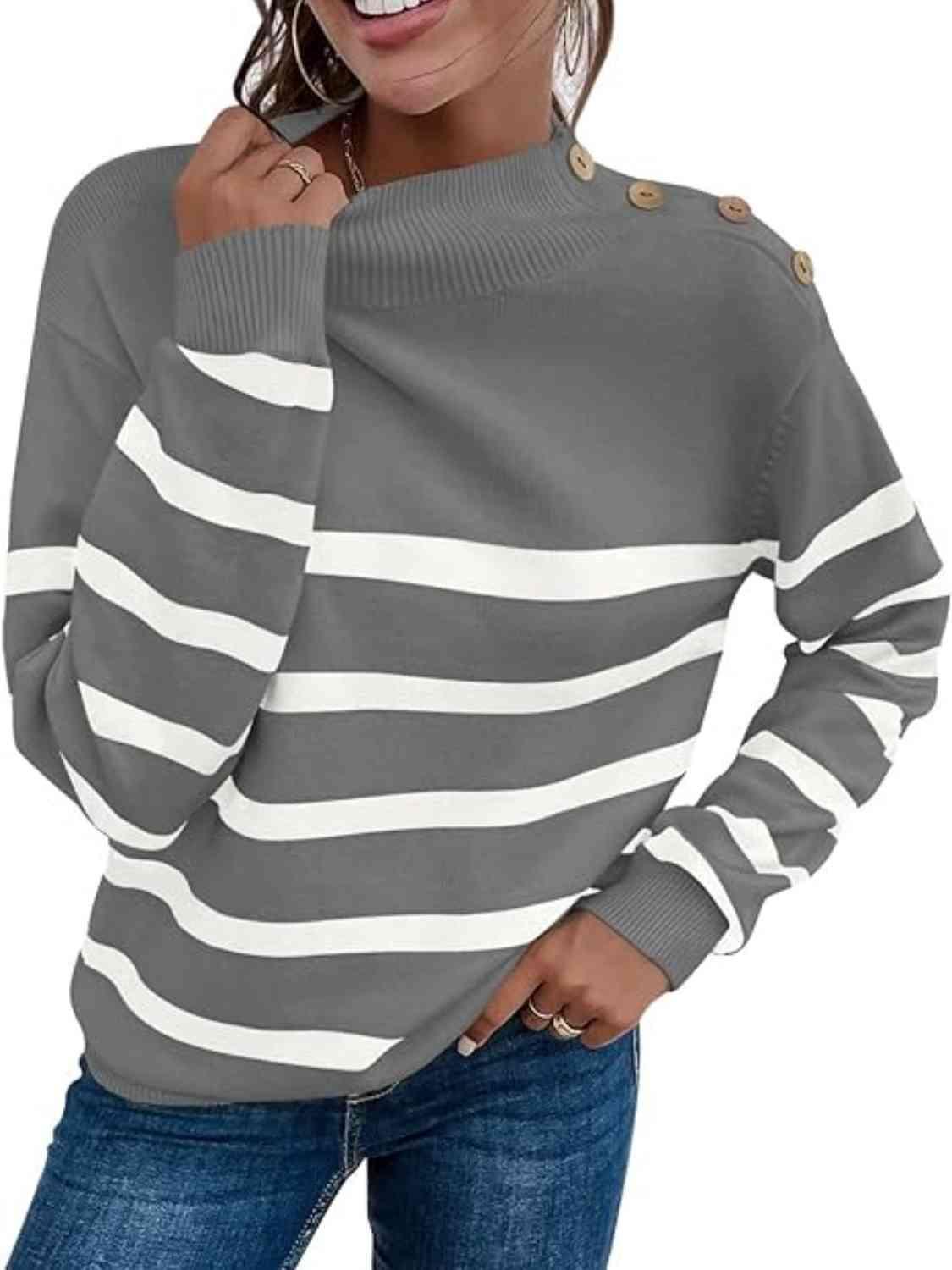 Striped Shoulder Detail Sweater - Vesteeto