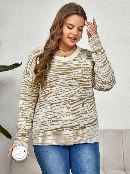 Plus Size Round Neck Long Sleeve Sweater - Vesteeto