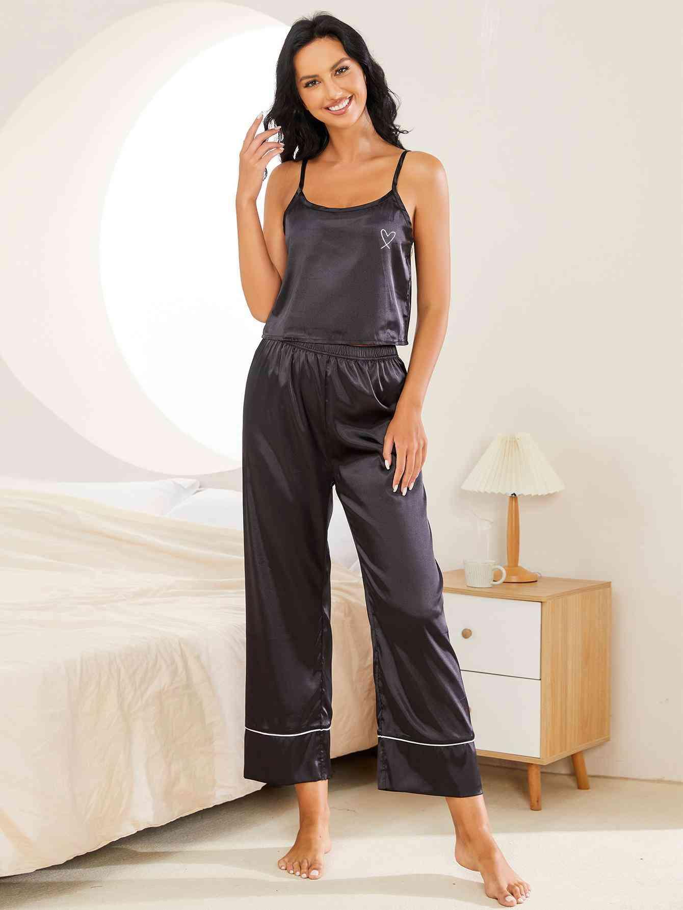 Heart Graphic Cami and Pants Lounge Set - Vesteeto