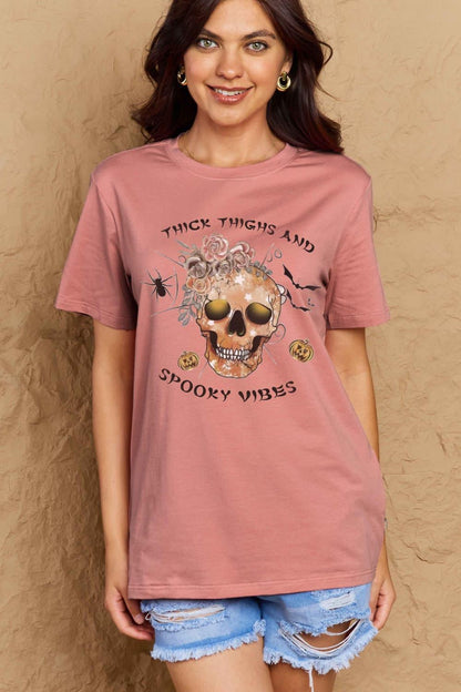 Simply Love Full Size THICK THIGHS AND SPOOKY VIBES Graphic Cotton T-Shirt - Vesteeto
