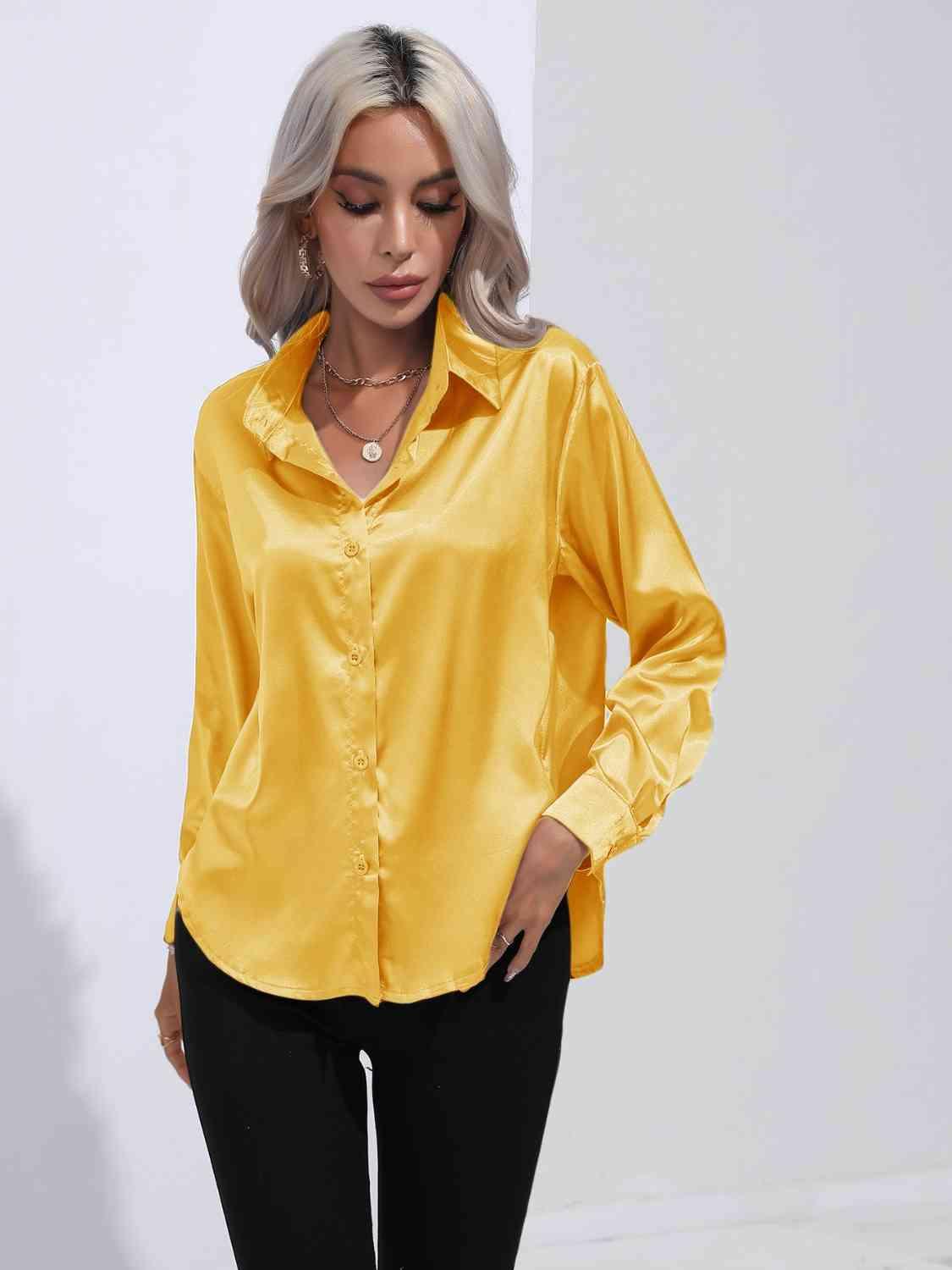 Collared Neck Buttoned Long Sleeve Shirt - Vesteeto