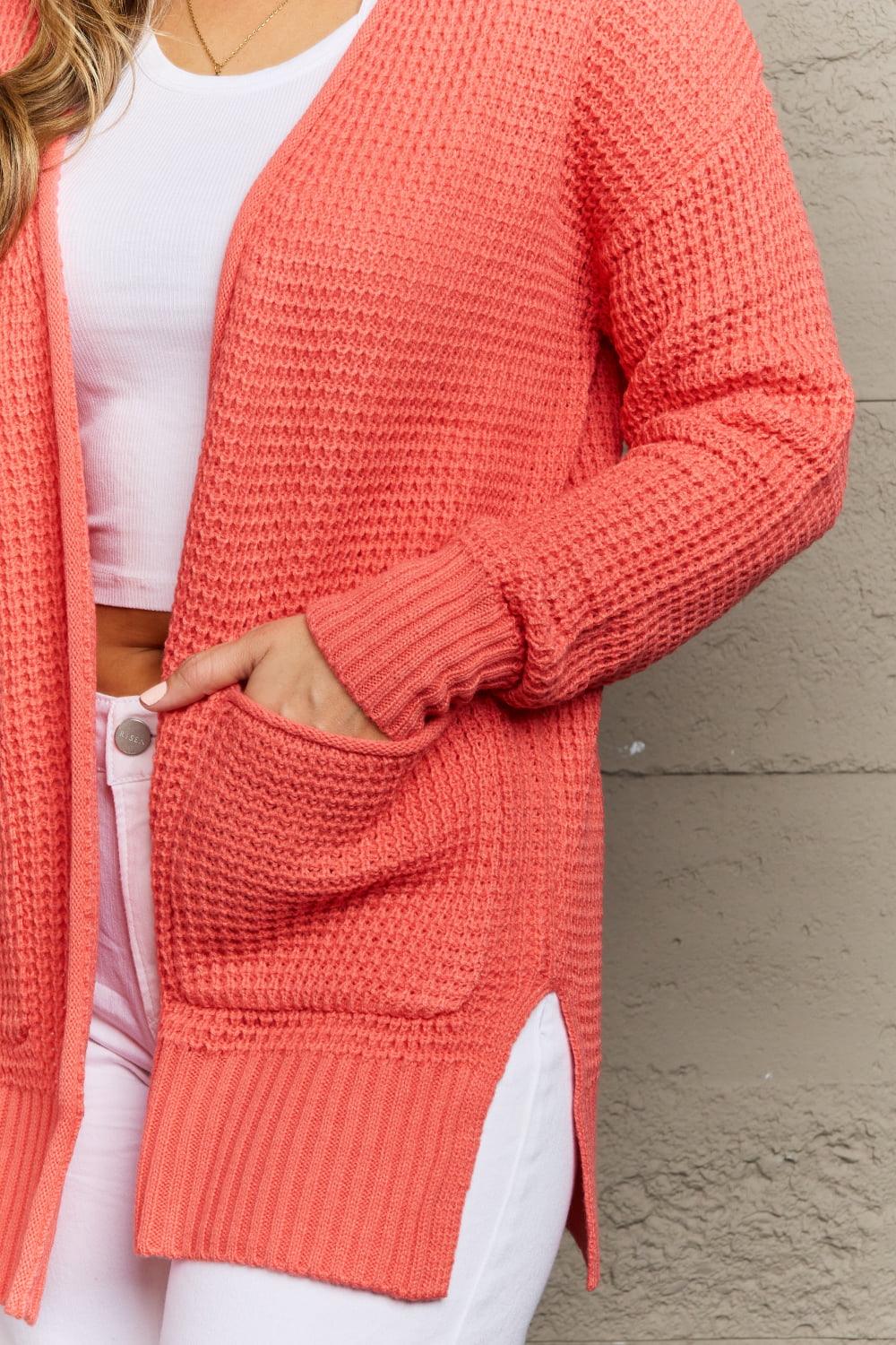 Zenana Bright & Cozy Full Size Waffle Knit Cardigan - Vesteeto