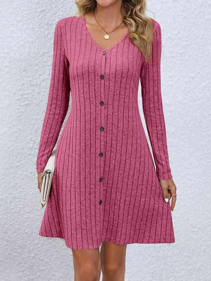 V-Neck Long Sleeve Mini Dress - Vesteeto