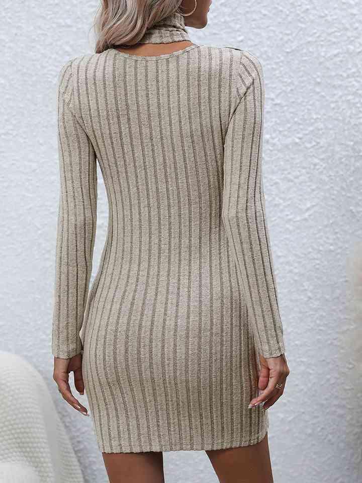 Long Sleeve Ribbed Sweater Dress - Vesteeto