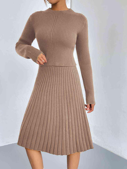 Rib-Knit Sweater and Skirt Set - Vesteeto