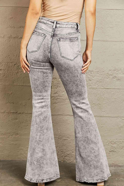 BAYEAS High Waisted Acid Wash Flare Jeans - Vesteeto