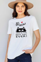 Simply Love Full Size MEOW THIS IS THE BEST DAY EVER! Graphic Cotton T-Shirt - Vesteeto