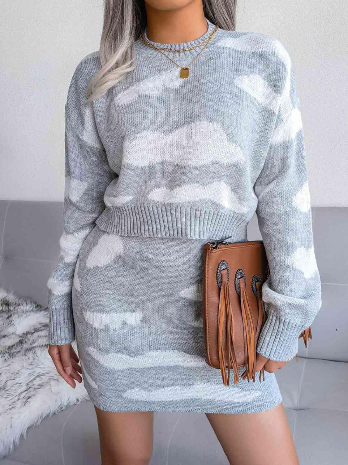 Cloud Sweater and Knit Skirt Set - Vesteeto