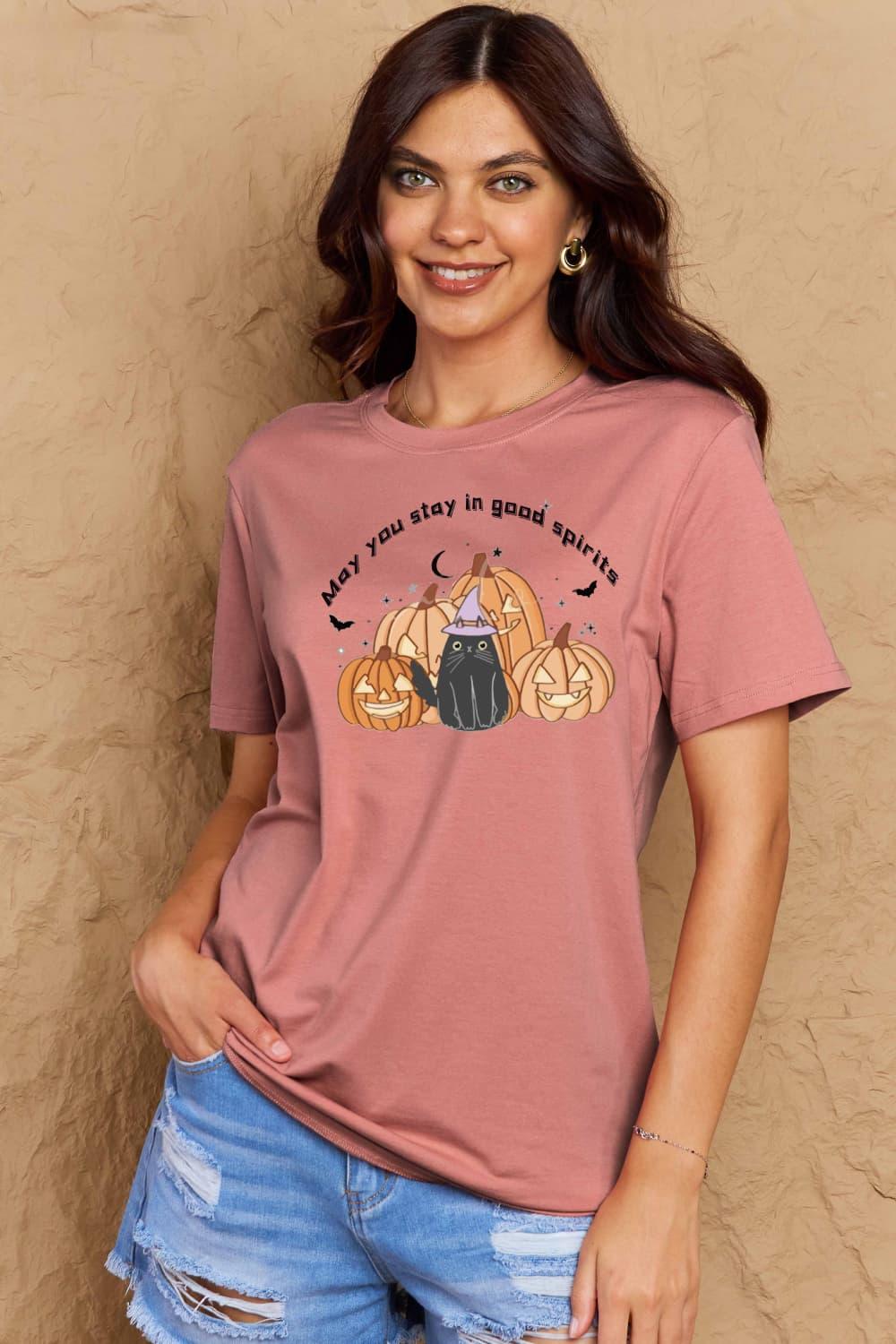 Simply Love Full Size MAY YOU STAY IN GOOD SPIRITS Graphic Cotton T-Shirt - Vesteeto