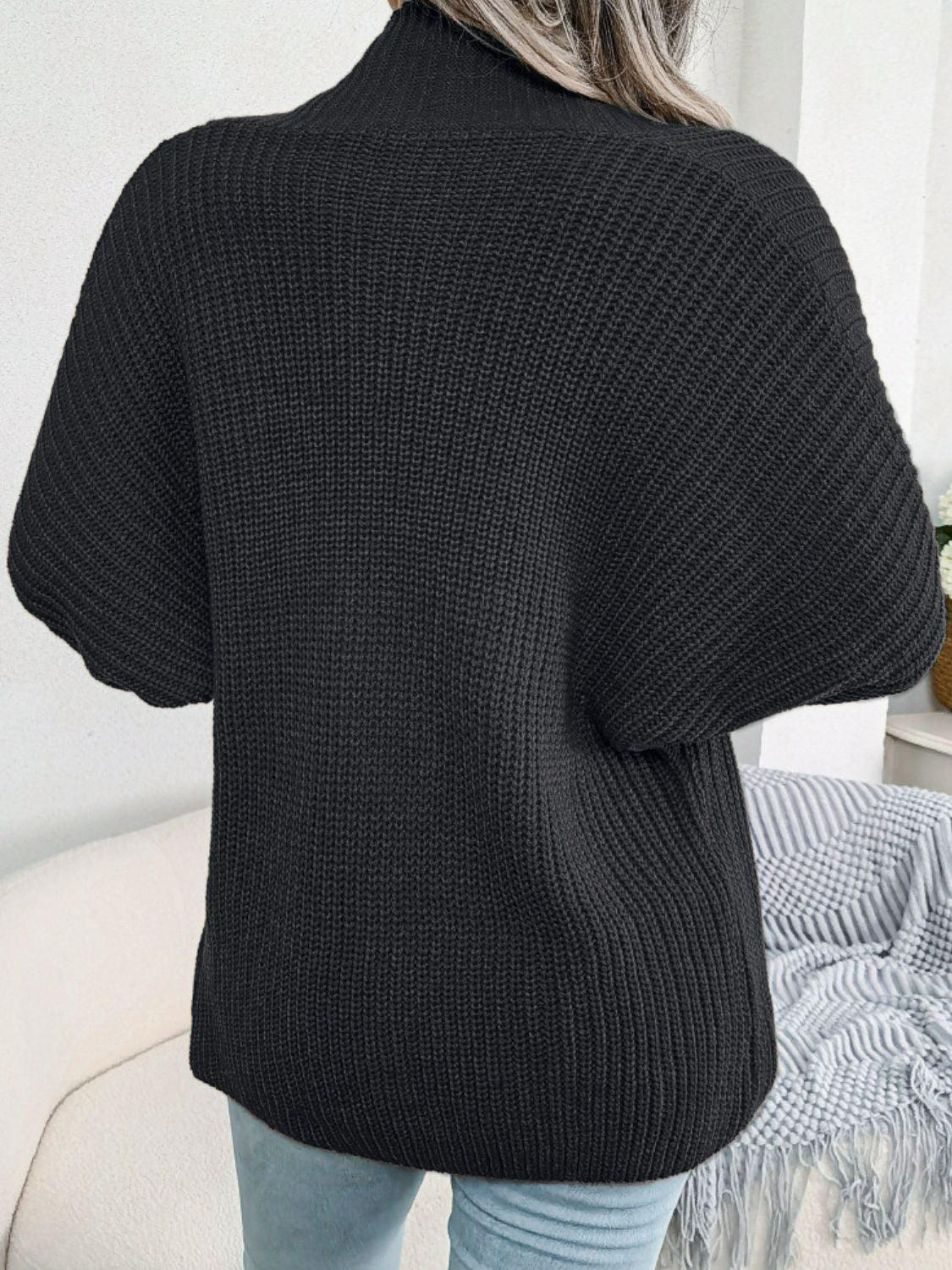 Rib-Knit Open Front Dolman Sleeve Cardigan - Vesteeto