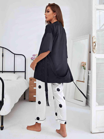 Cami, Robe, and Printed Pants Pajama Set - Vesteeto