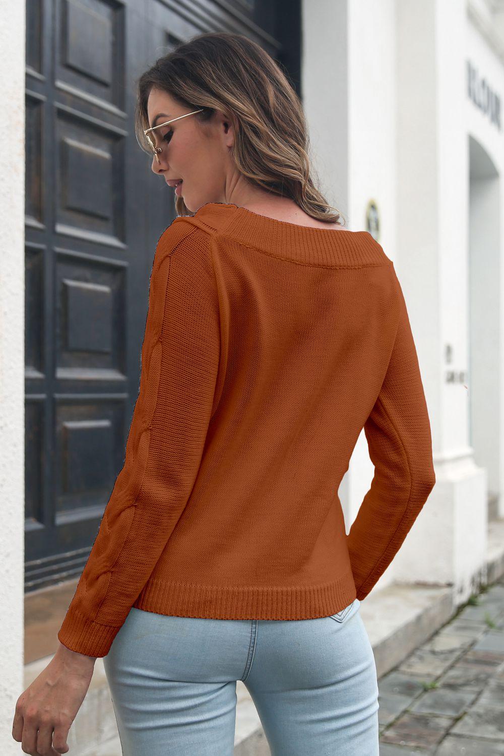 Cable-Knit Long Sleeve Sweater - Vesteeto
