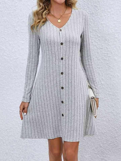 V-Neck Long Sleeve Mini Dress - Vesteeto