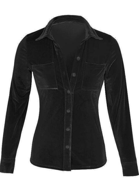 Button Up Collared Shirt with Breast Pockets - Vesteeto