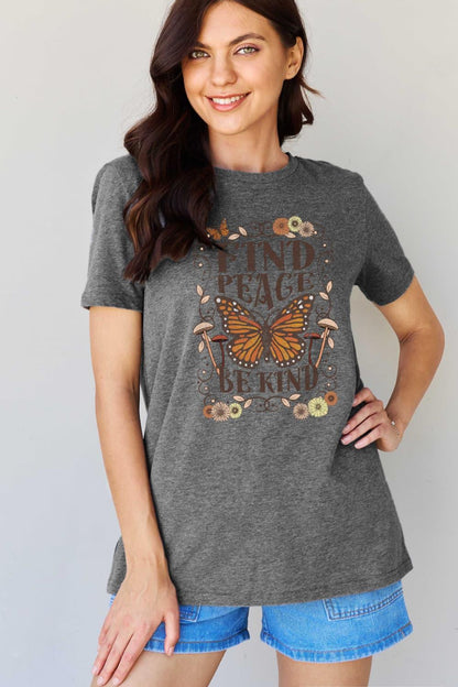 Simply Love Full Size FIND PEACE BE KIND Graphic Cotton T-Shirt - Vesteeto