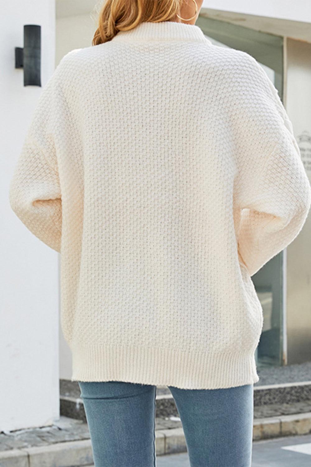 Cable-Knit Round Neck Long Sleeve Sweater - Vesteeto